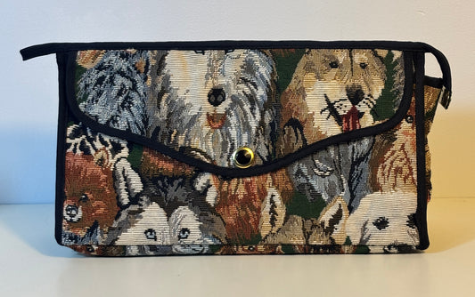 Clutch bag with dog pattern on a white background