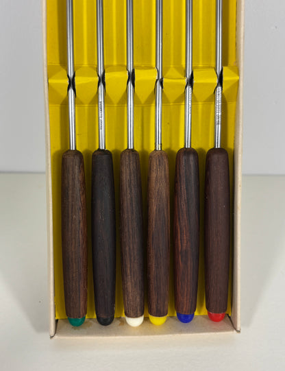 Mid Century Wood Handled Fondue Fork Set