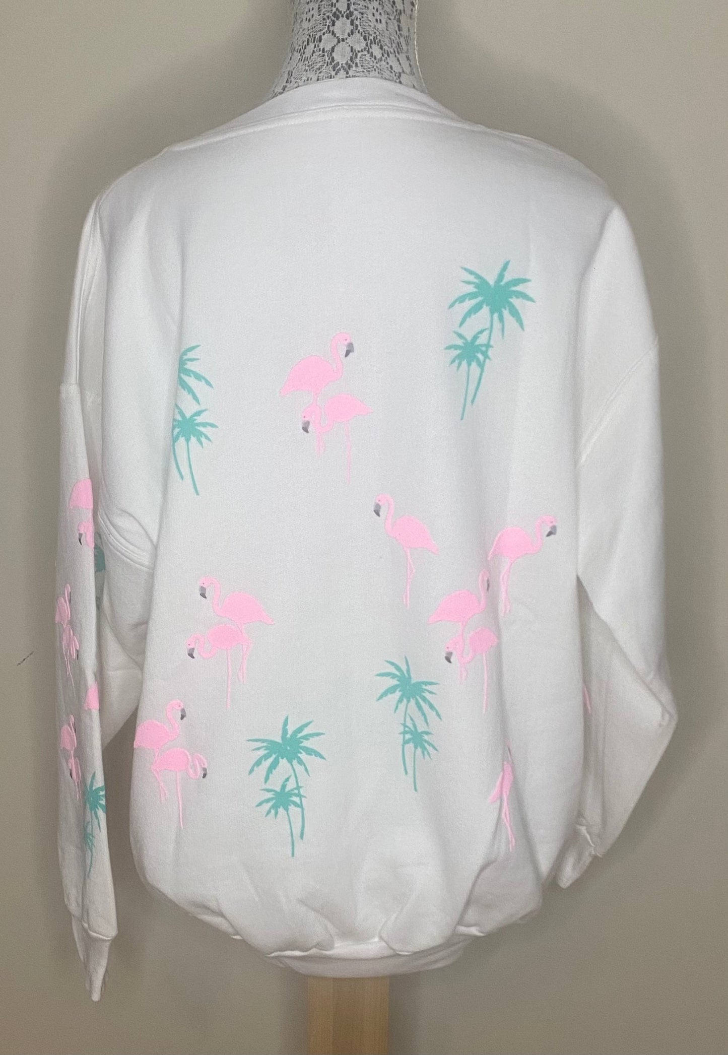 Vintage Pink Flamingo and Palm Tree Sweatshirt Adult M/L