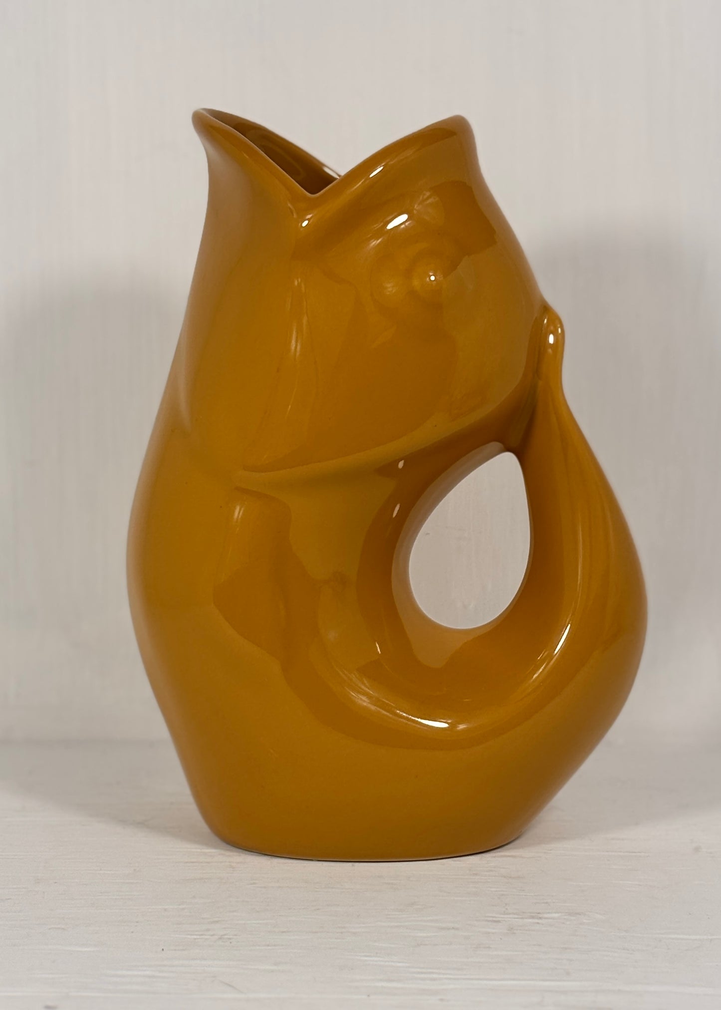 Gurgle Pot Mustard Yellow Fish Shaped Pitcher