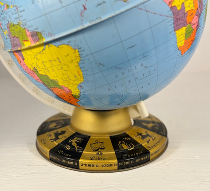Ohio Art Tin World Globe With Zodiac Signs Base