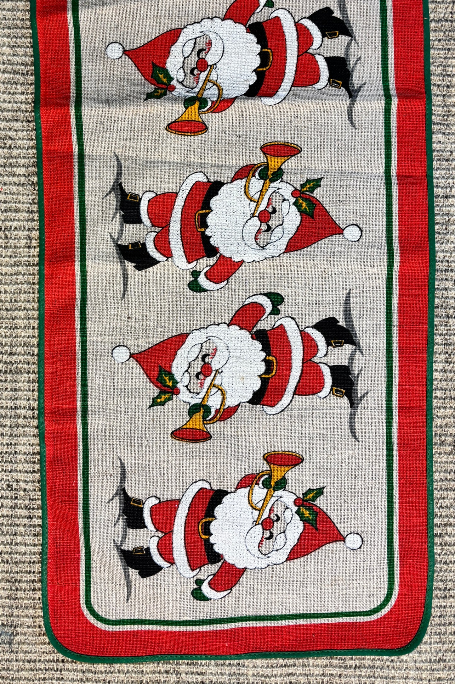 Scandinavian Burlap Christmas Santa Table Runner by Hildegard Olmås