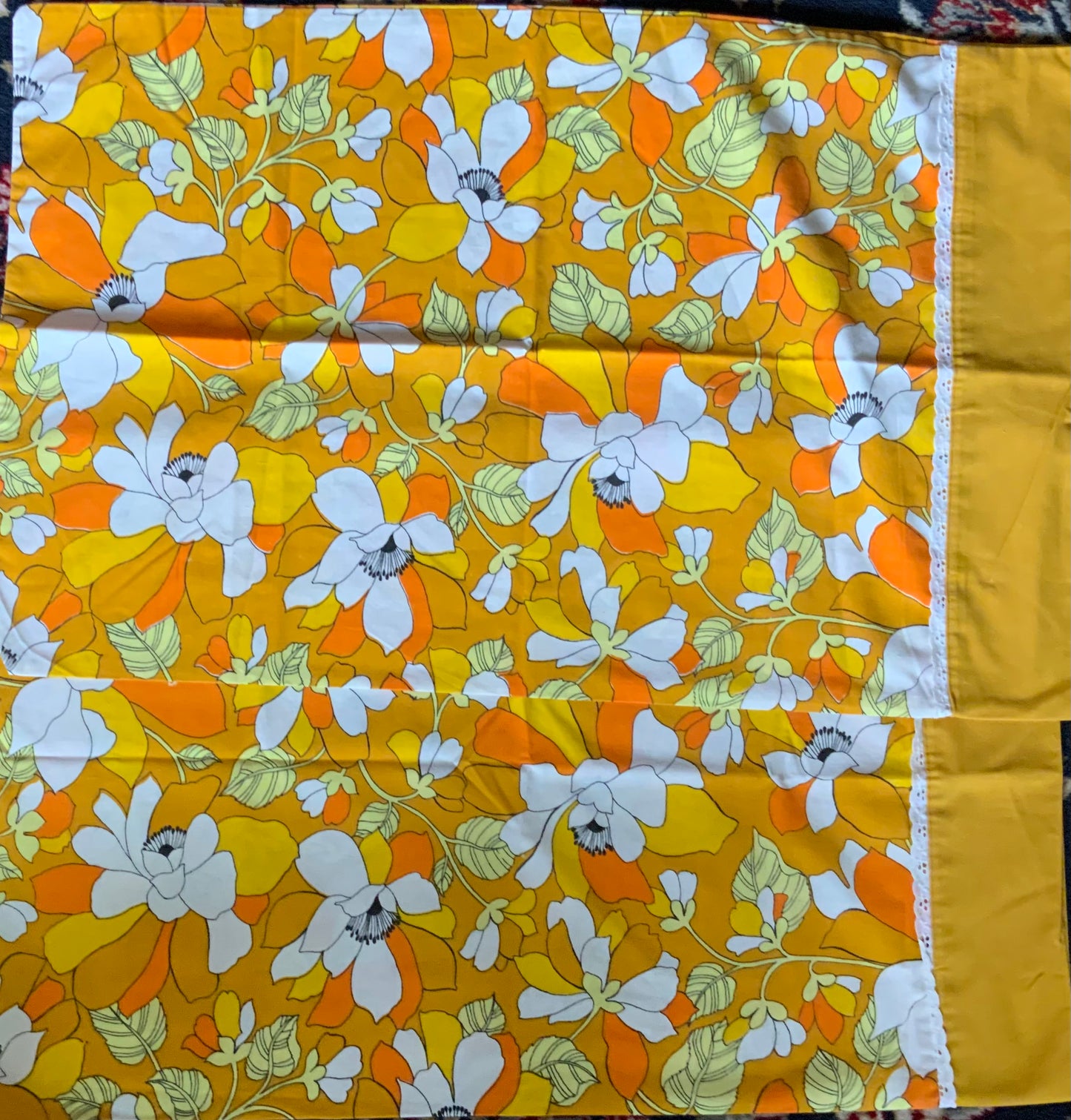 Mid Century Modern Vintage Sears Yellow Floral Pillowcase