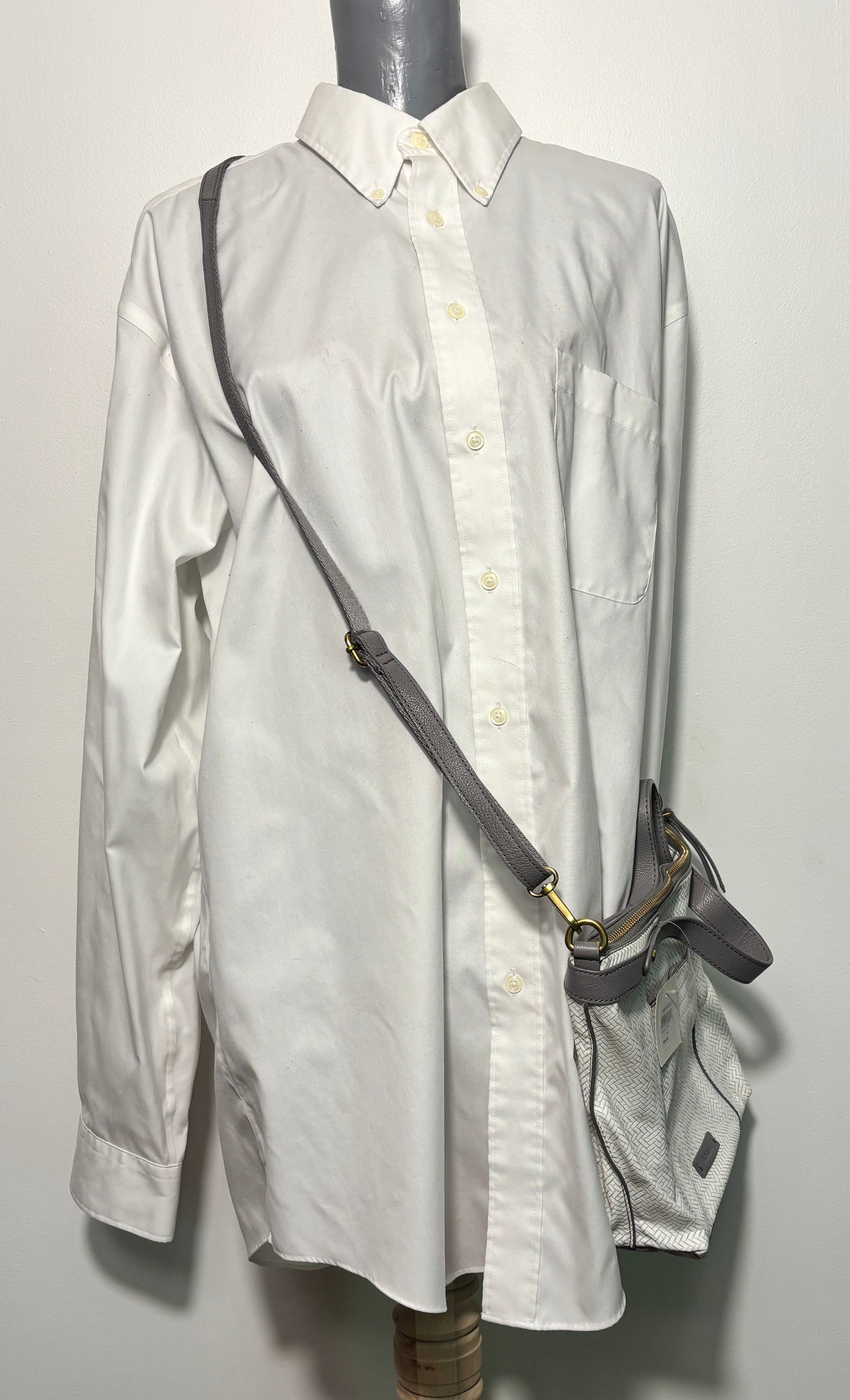 Fossil Sadie Satchel White and Grey Herringbone Purse