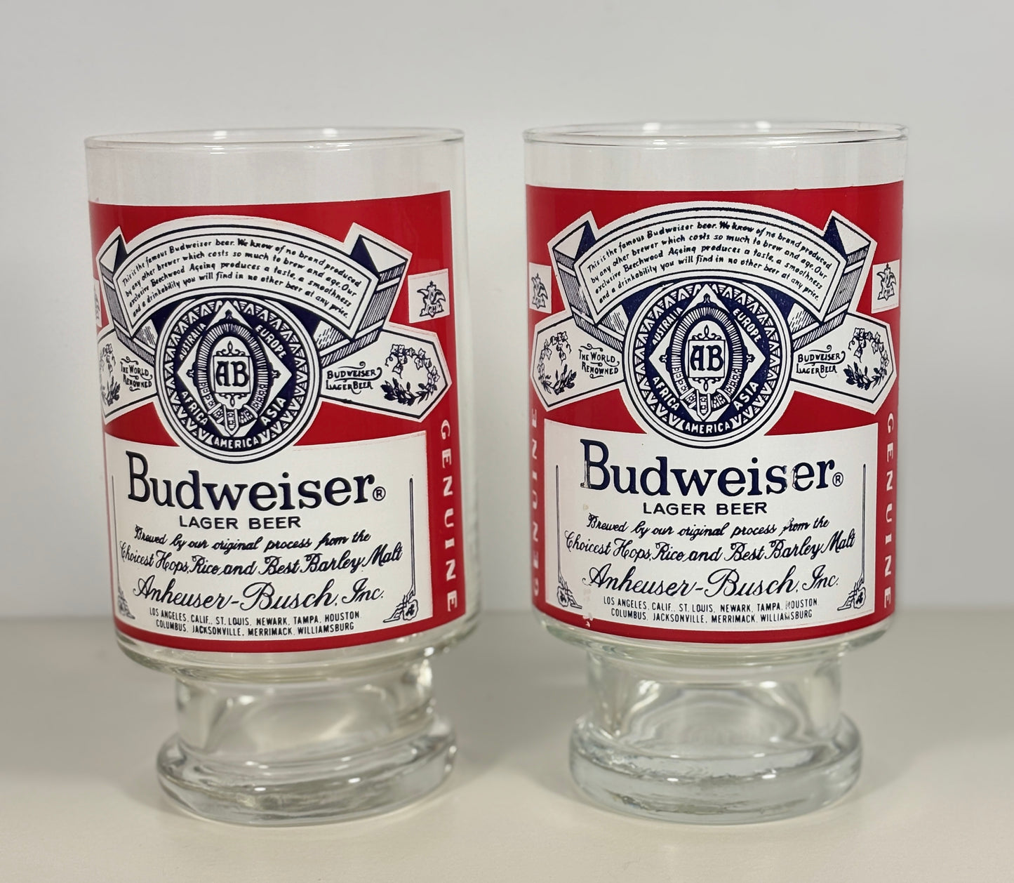 Vintage Budweiser Pedestal Beer Glass Set