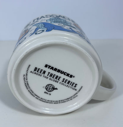 Starbucks 'Been There' series mug with branding and product details on a white background