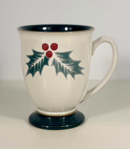 Denby Holly Green Christmas Footed Mugs