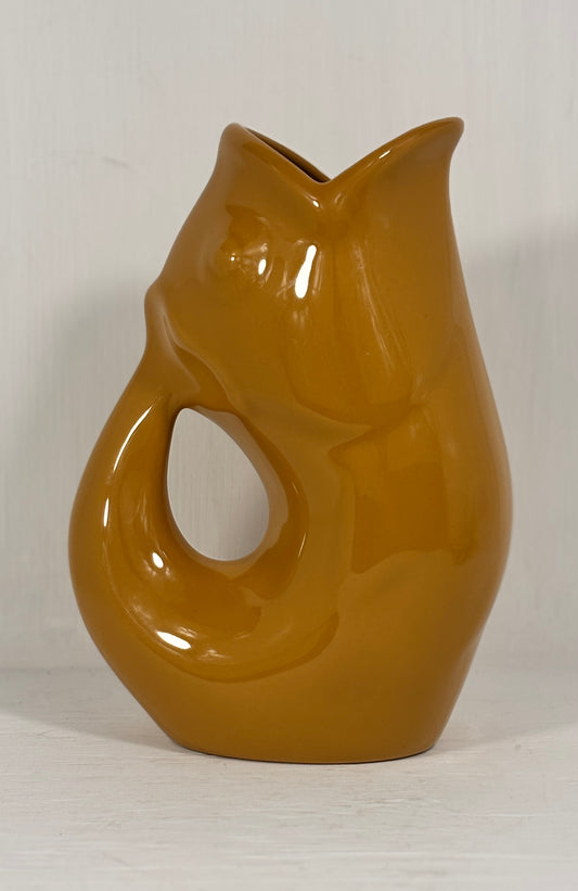 Gurgle Pot Mustard Yellow Fish Shaped Pitcher