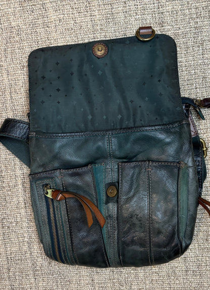 Fossil Morgan Traveler Green Leather Crossbody Purse