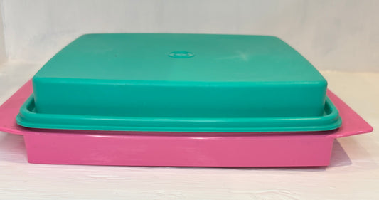 Tupperware Pink and Teal Deviled Eggs Carrier