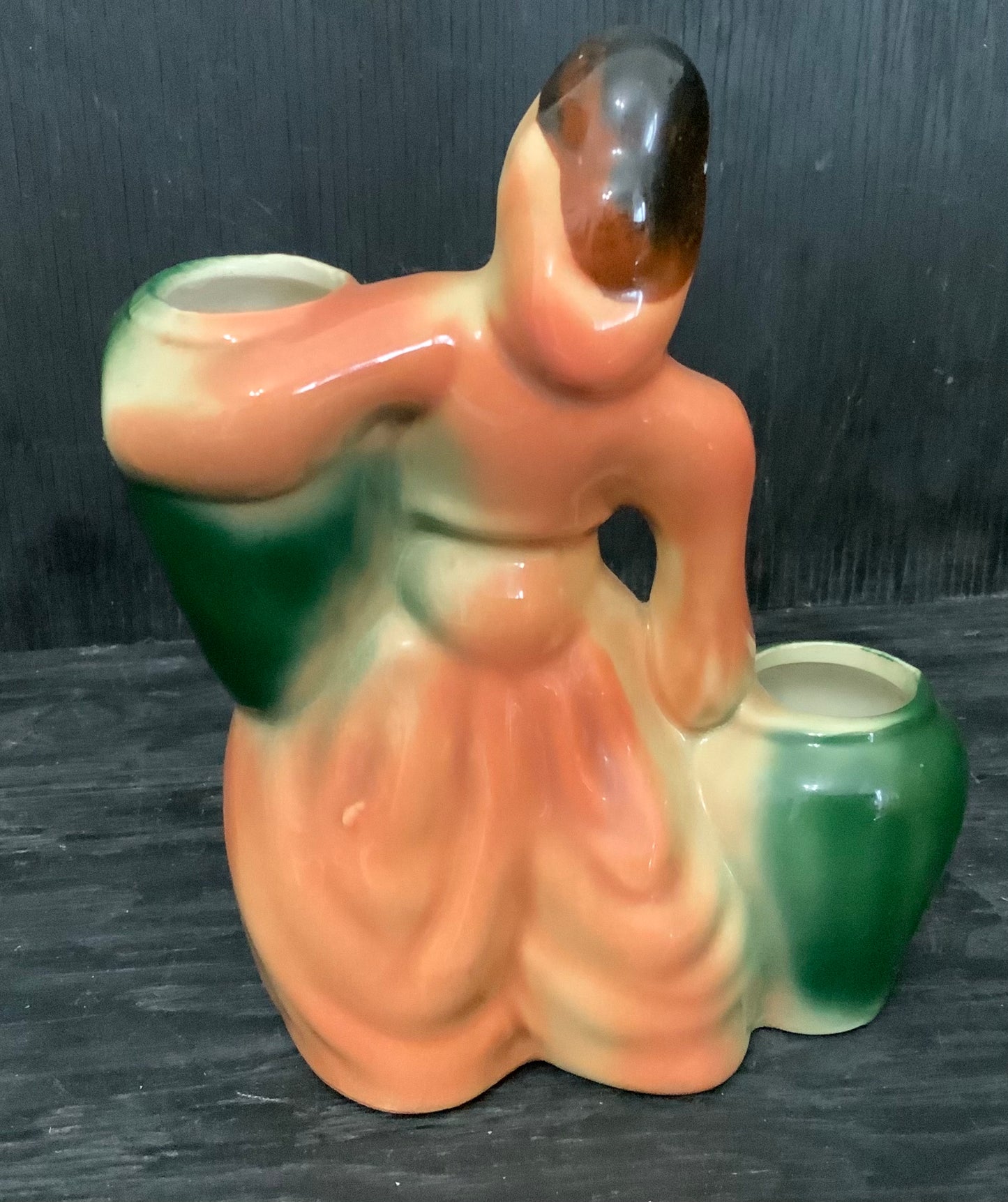 Vintage Woman in Flowing Dress Succulent Planter Vase