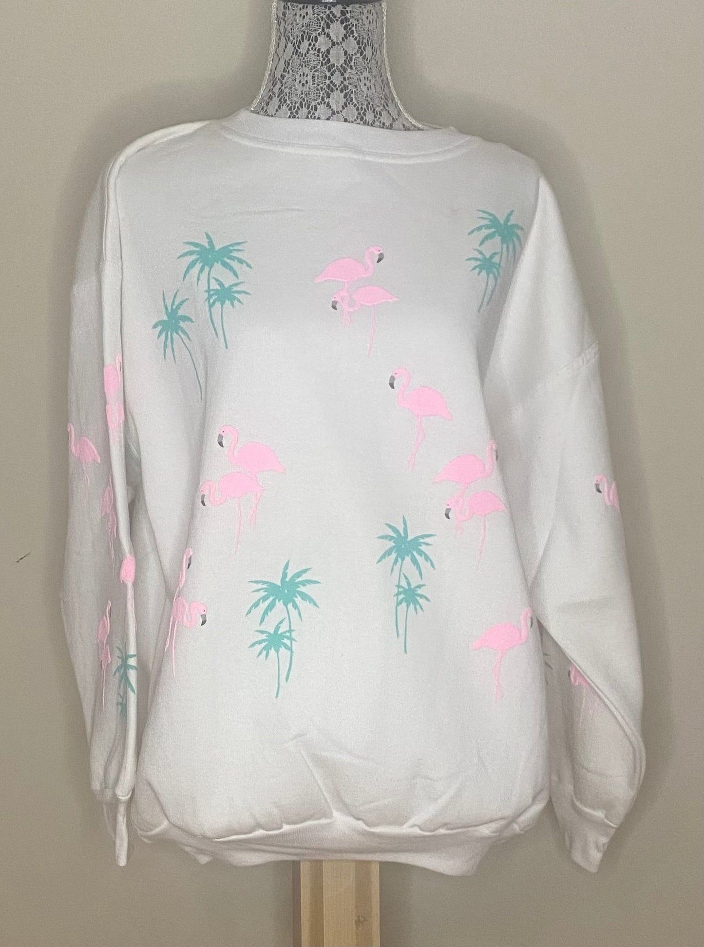 Vintage Pink Flamingo and Palm Tree Sweatshirt Adult M/L