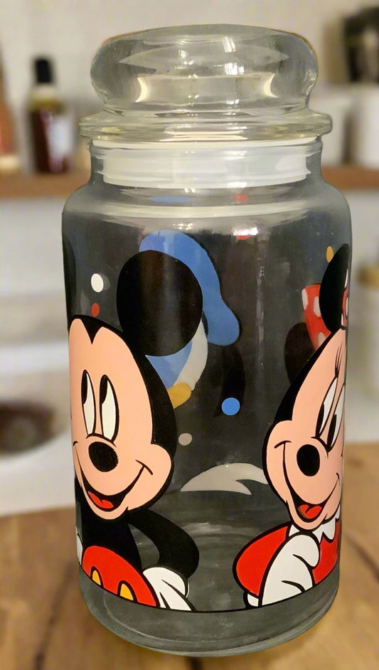 glass jar with Disney characters