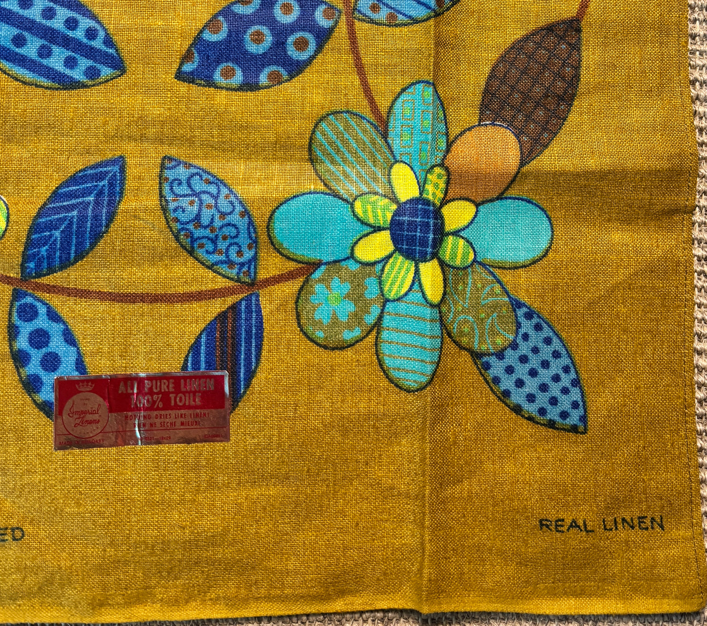 Chris Bash 1960s Retro Flowers Linen Tea Towel