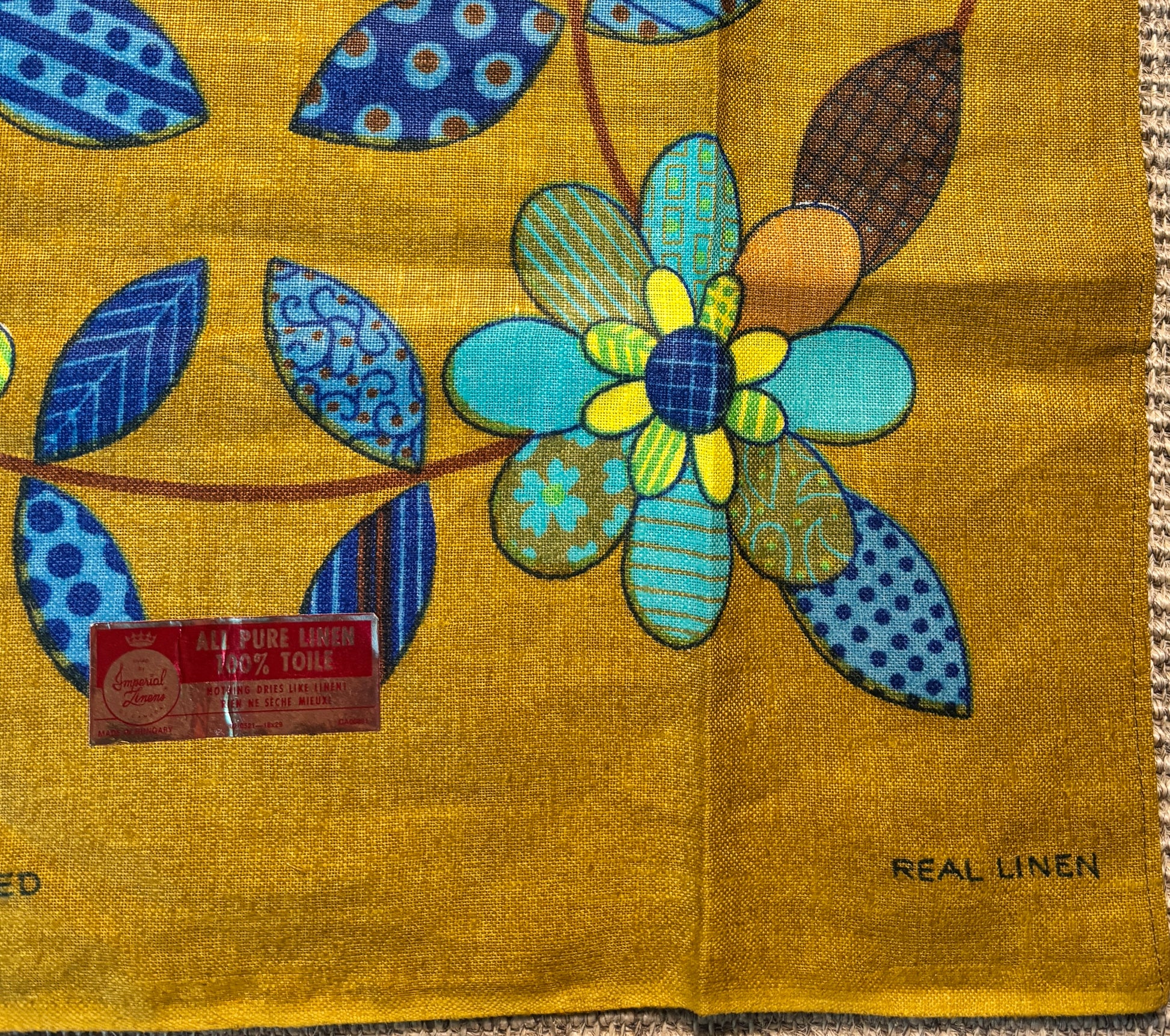 Chris Bash 1960s Retro Flowers Linen Tea Towel