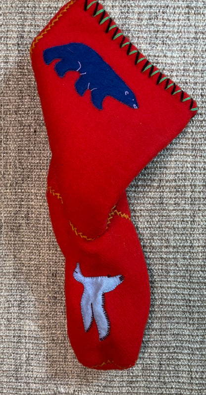 Indigenous Inspired Polar Bear Theme Wool Christmas Stocking