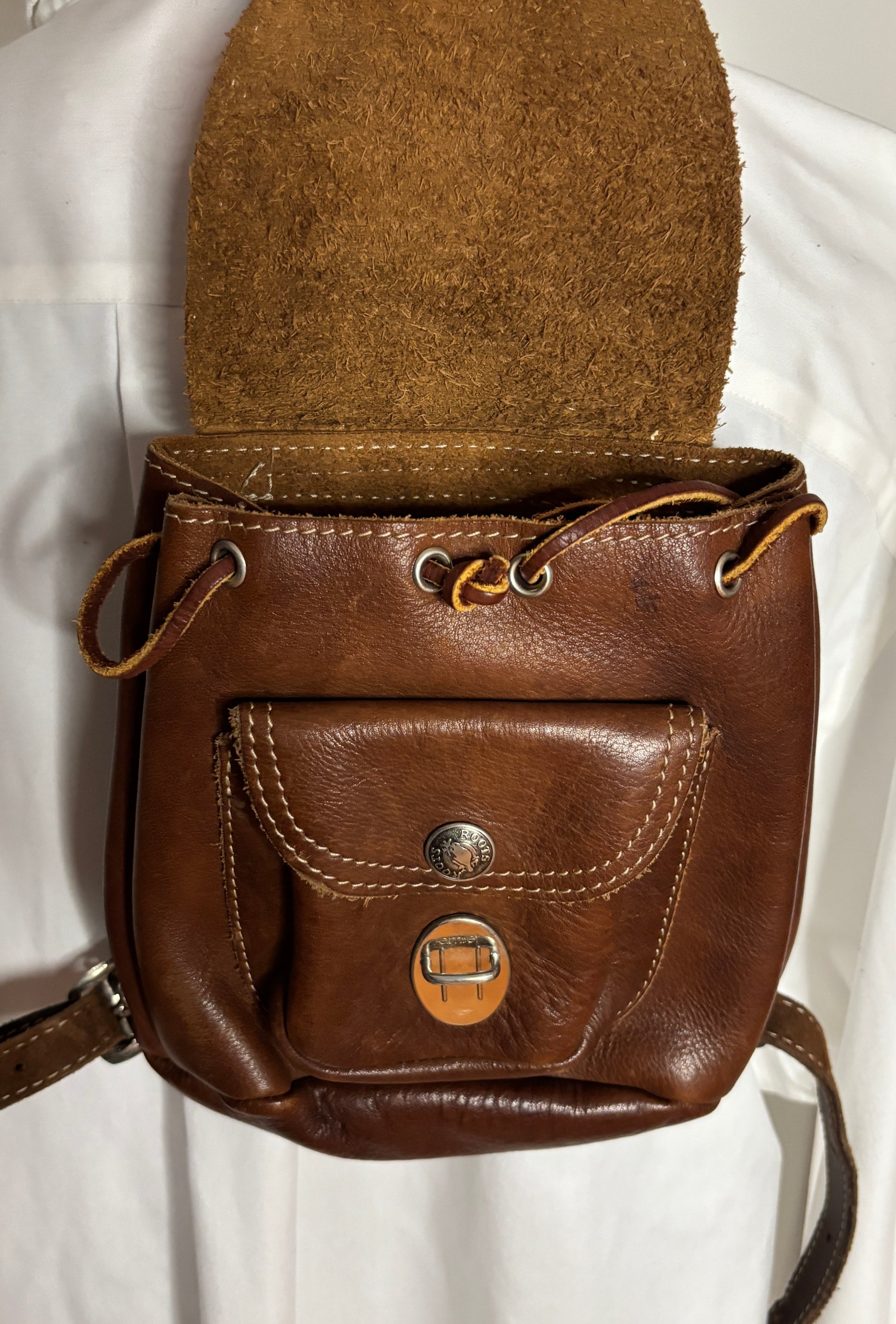 Roots Brown Leather Mini Backpack