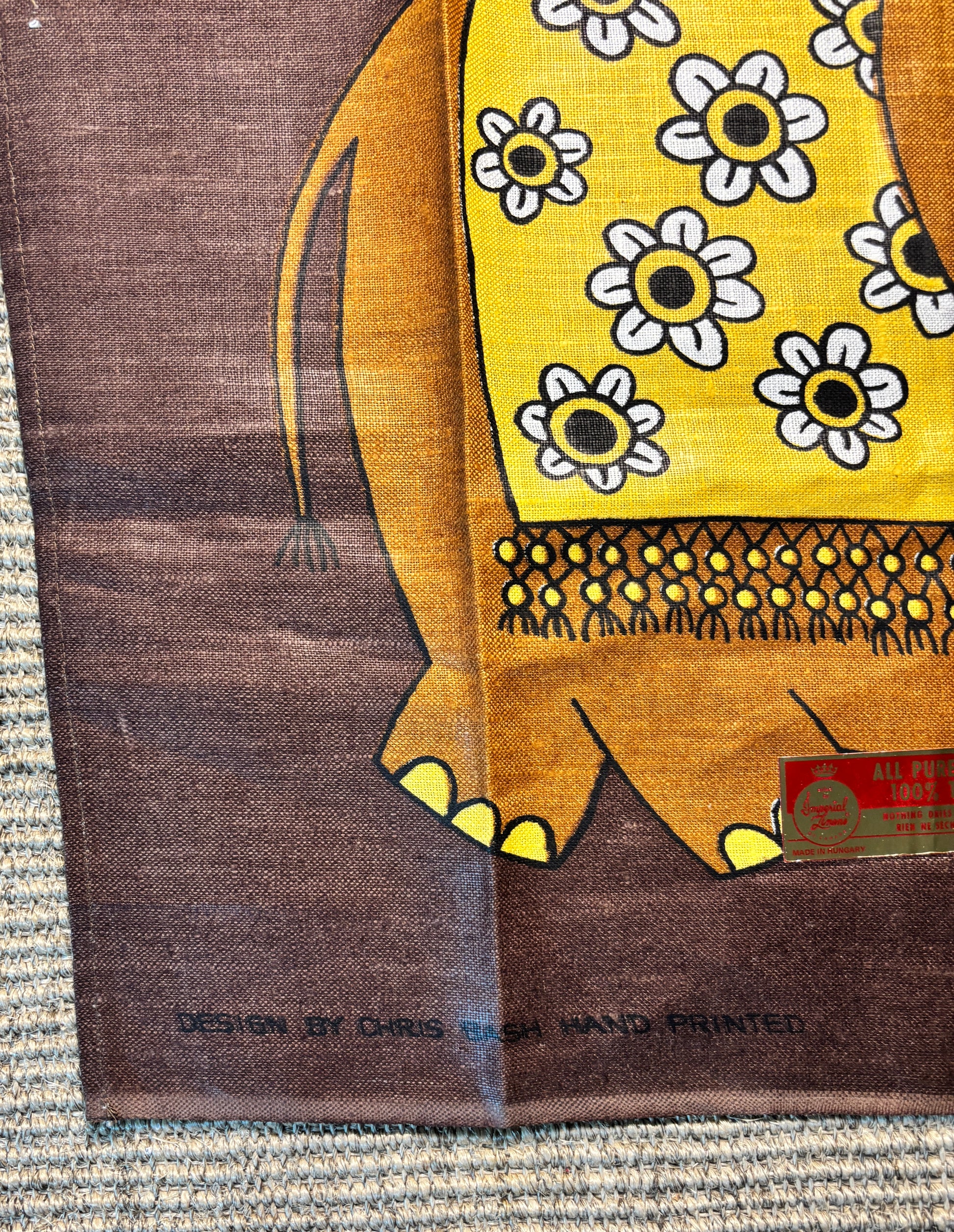 1970s Chris Bash Elephant Linen Tea Towel