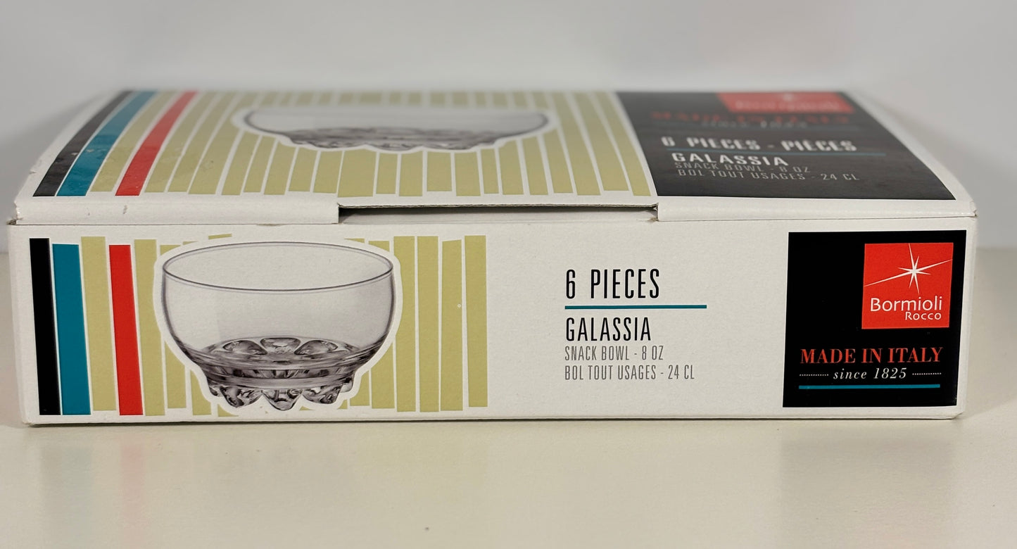 Box of Bormioli Rocco Galassia glasses with a glass illustration on a white background