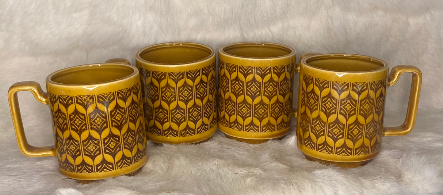 Mid Century Modern Vintage Retro Made in Japan Coffee Mugs set of 4