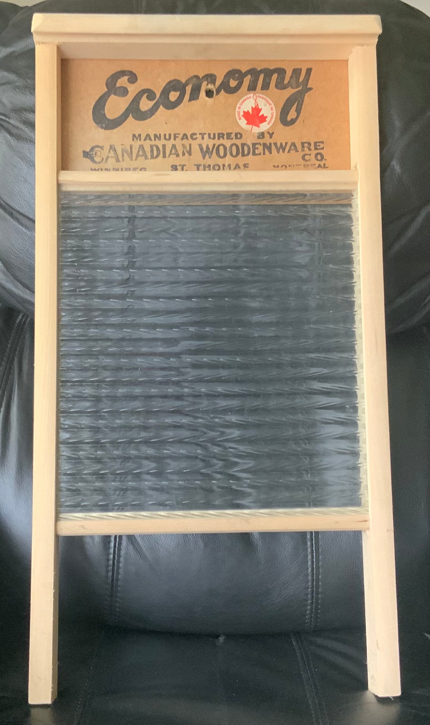 Vintage Canadian Woodenware Wood and Glass Washboard