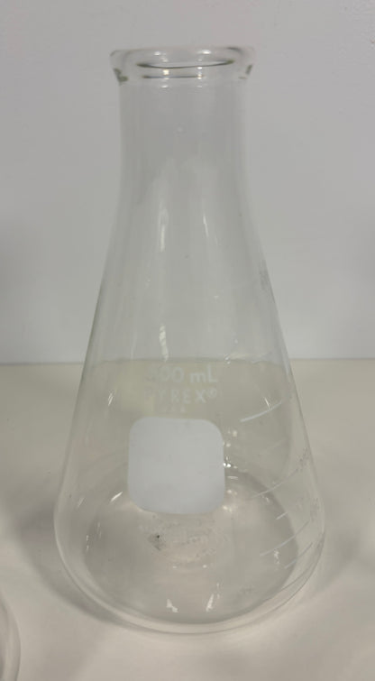 A clear glass Erlenmeyer flask with 300 mL volume markings, shown on a plain light background.
