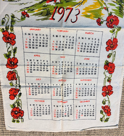 1973 Covered Bridge Calendar Cotton Tea Towel