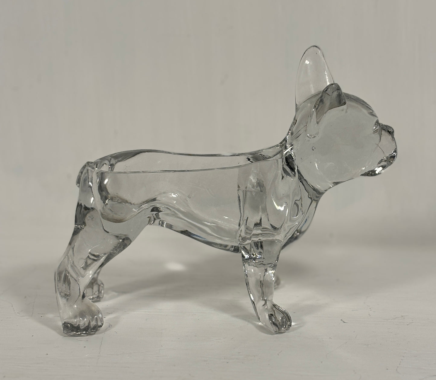 Flint Glass French Bulldog Figural Candy Dish