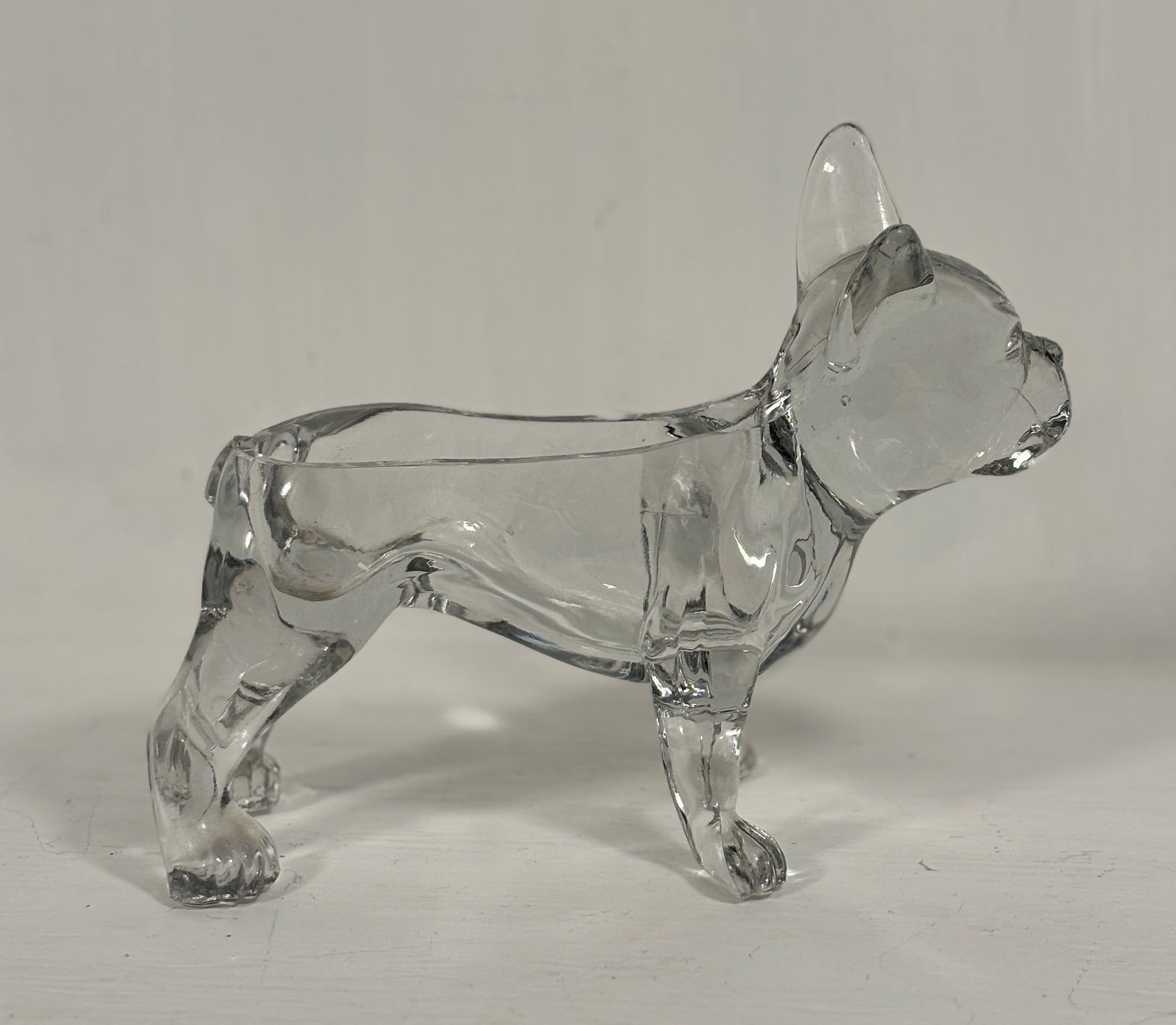 Flint Glass French Bulldog Figural Candy Dish