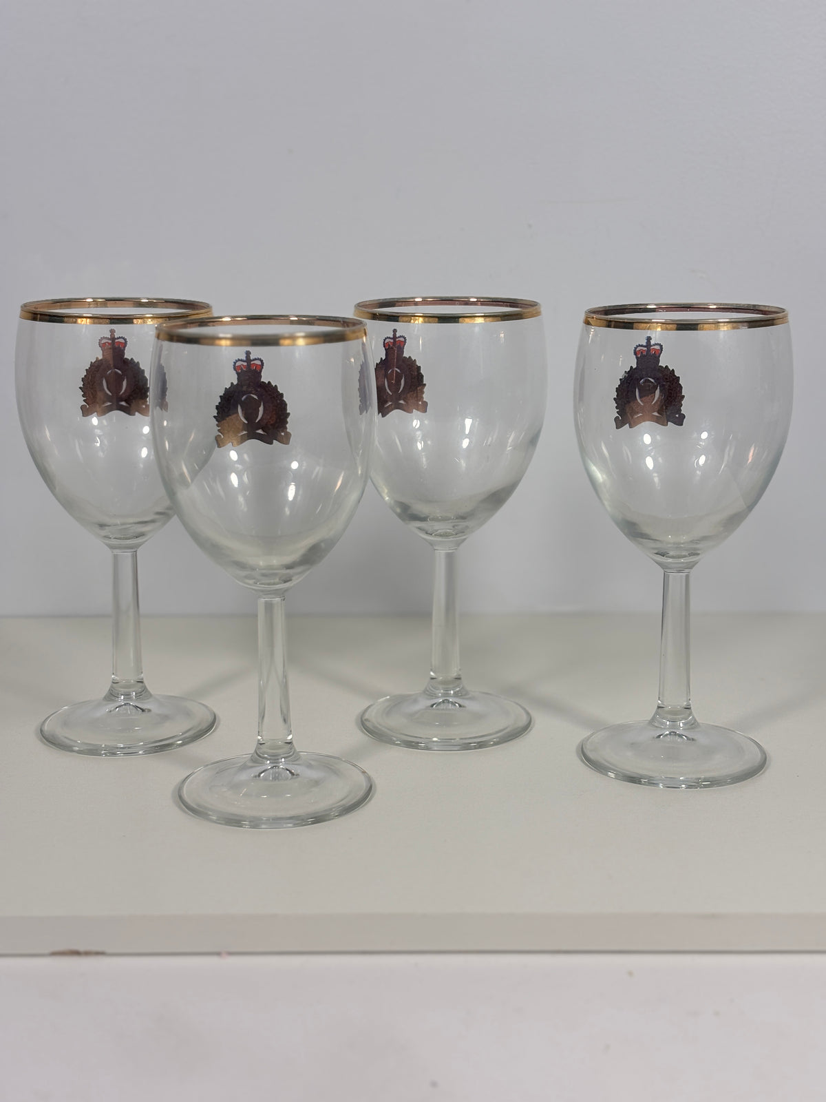 Vintage Gold Rim RCMP Wine Glass Set