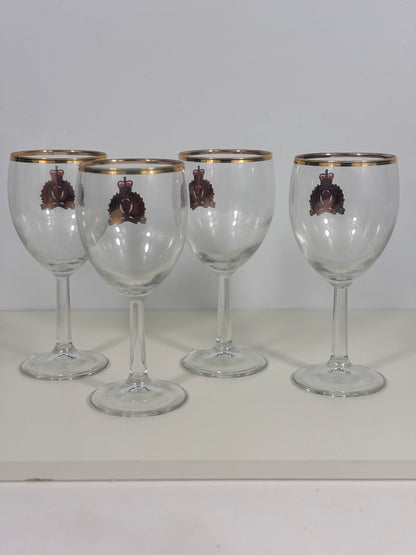 Vintage Gold Rim RCMP Wine Glass Set
