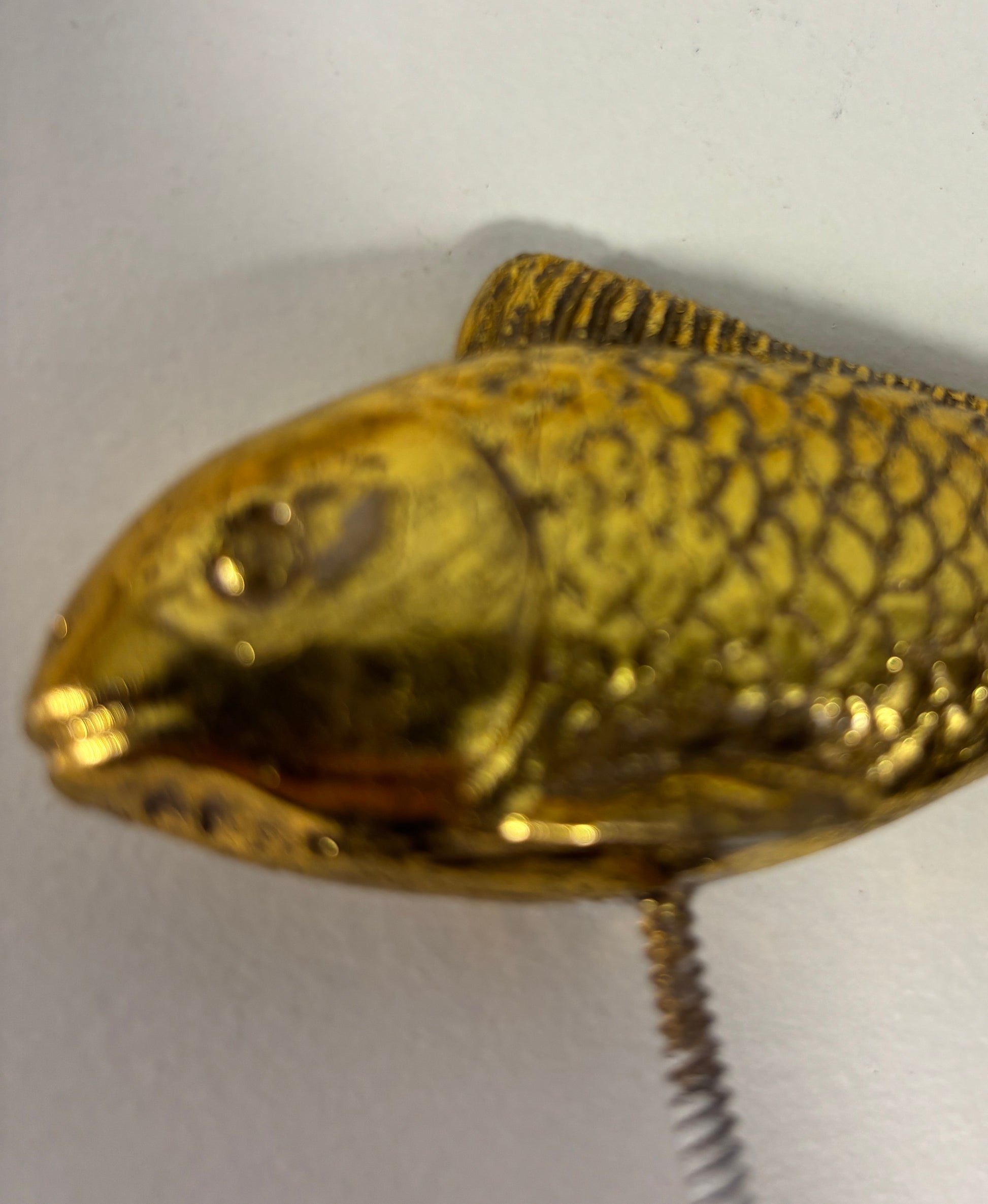 Gold fish-shaped pocket watch on a white background