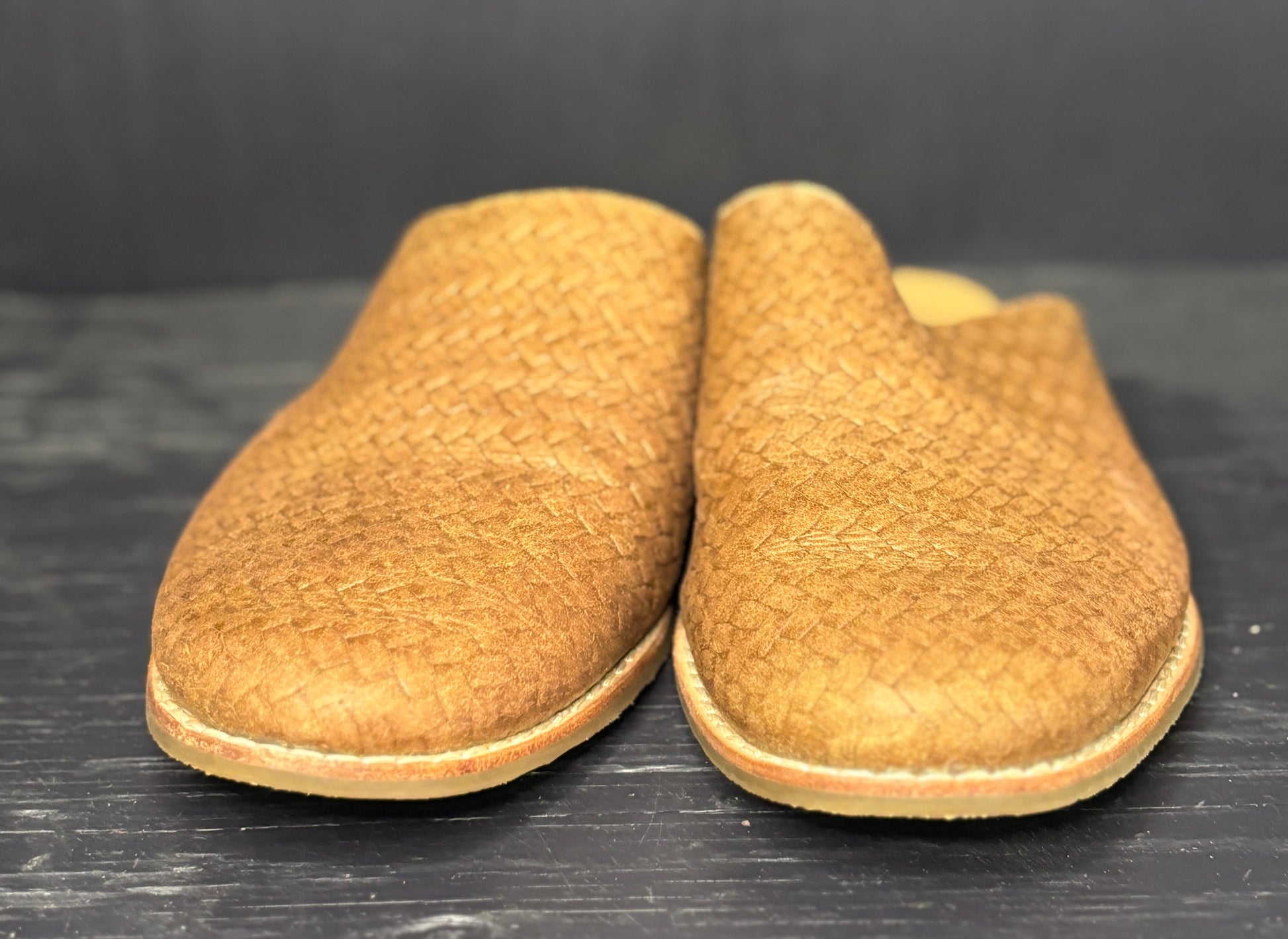 Roots Brown Woven Leather Slip On Mules US 10