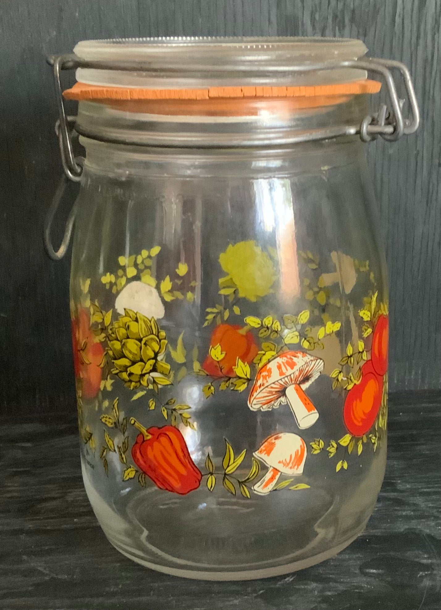 Arc France 1 Litre Glass Mushroom Theme Jar