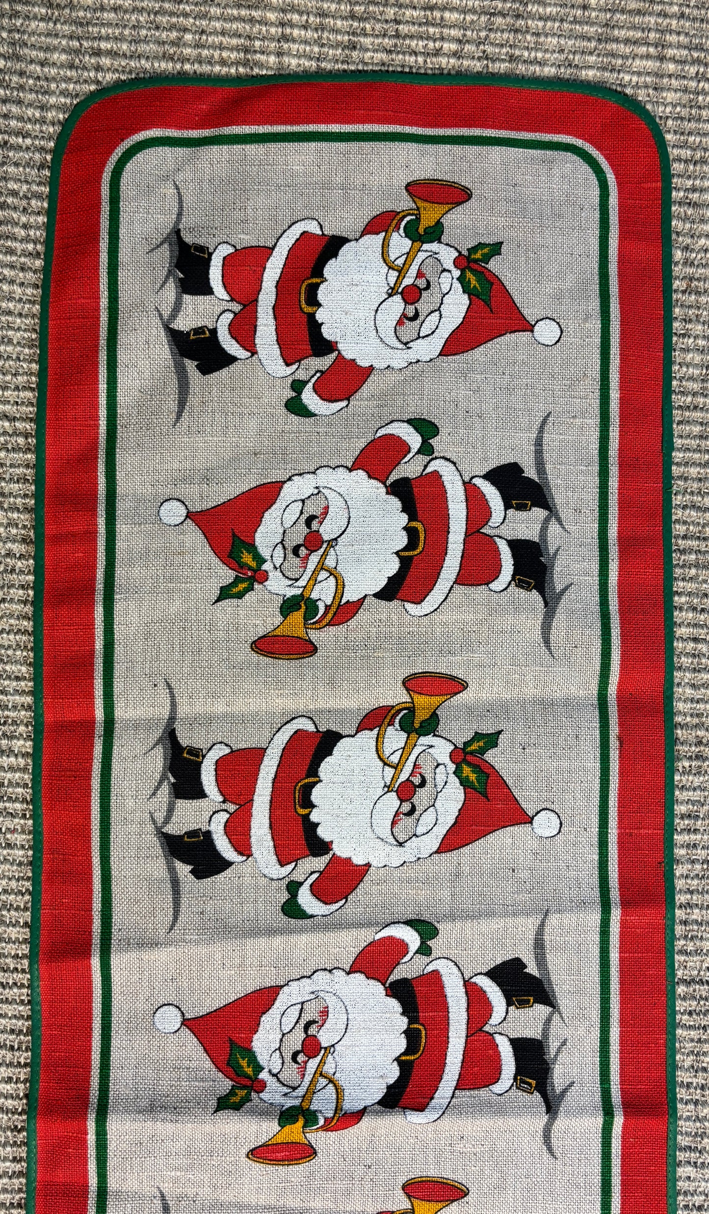 Scandinavian Burlap Christmas Santa Table Runner by Hildegard Olmås