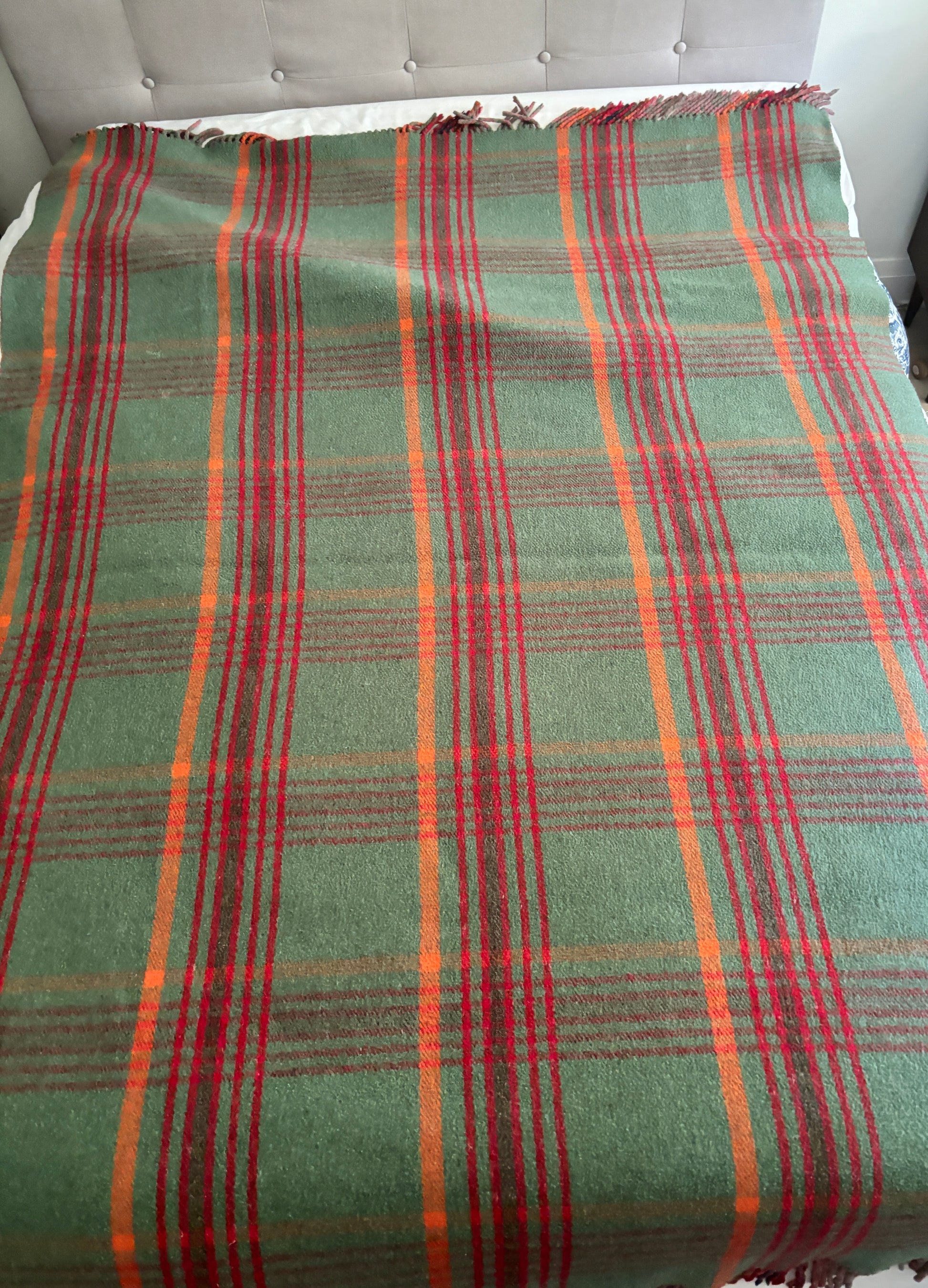 Red and Green Plaid Tartan Reversible Wool Blanket