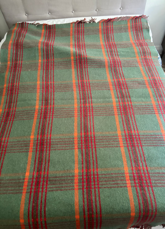 Red and Green Plaid Tartan Reversible Wool Blanket
