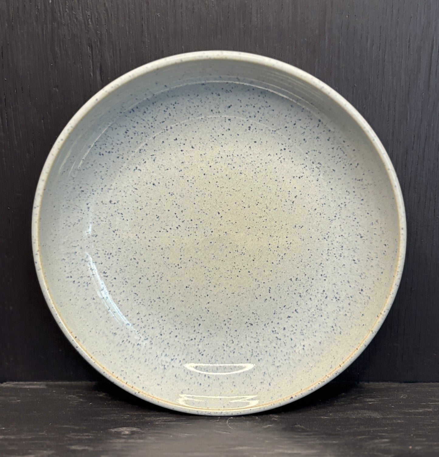 Speckled ceramic plate on a dark background