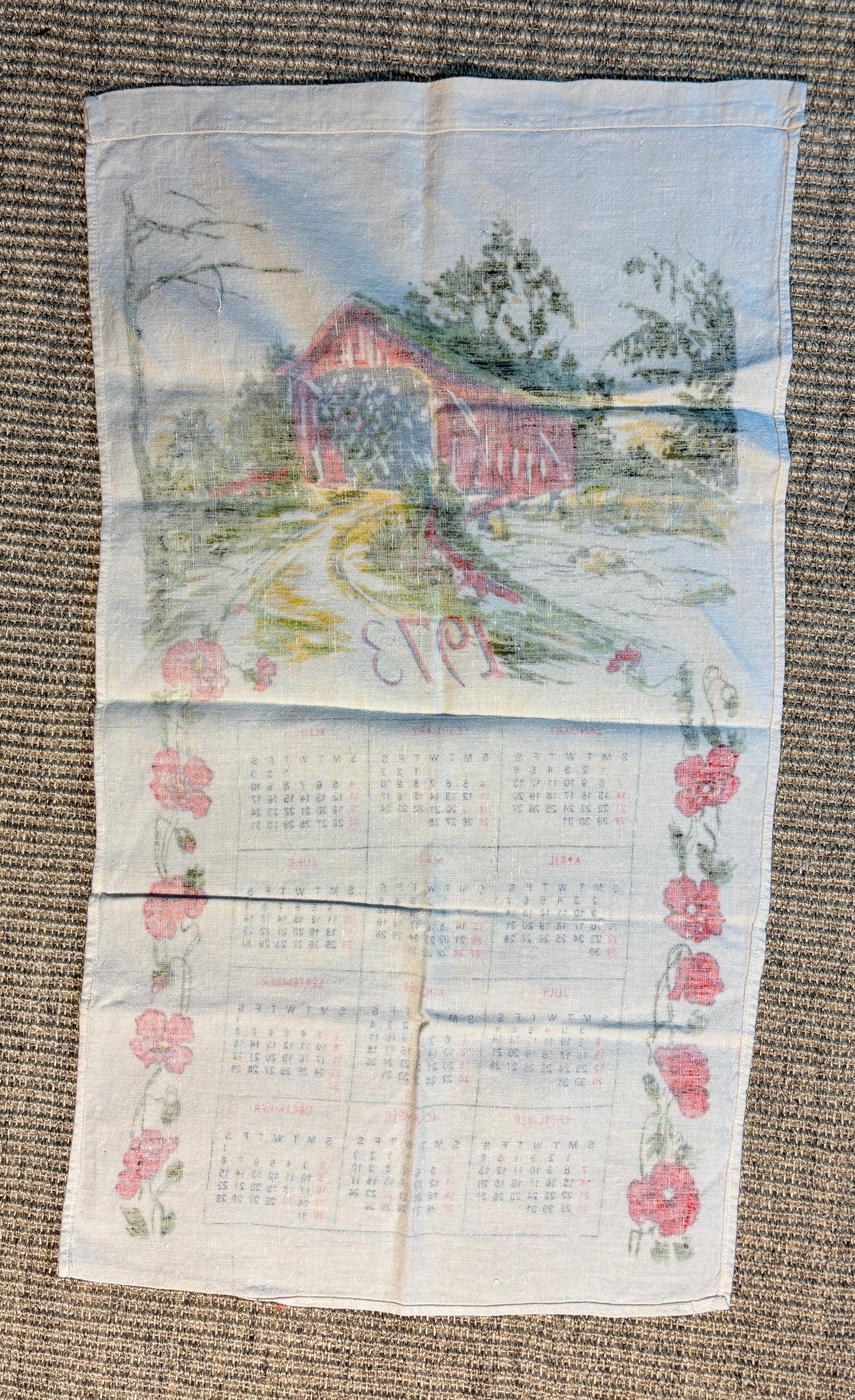 1973 Covered Bridge Calendar Cotton Tea Towel