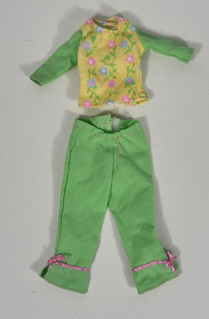 Vintage Barbie Green Yellow Floral Fashion Set