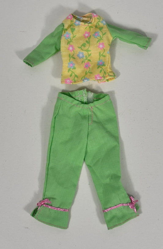 Vintage Barbie Green Yellow Floral Fashion Set