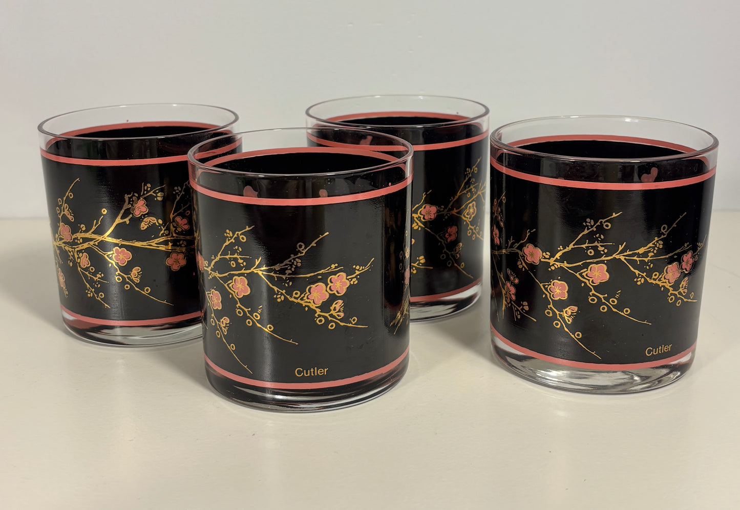 Cutler Cherry Blossom Old Fashioned Lowball Glasses Set
