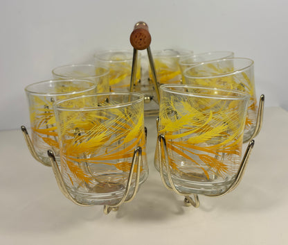 Libbey Golden Wheat Small Tumbler Glass Set with Carrier
