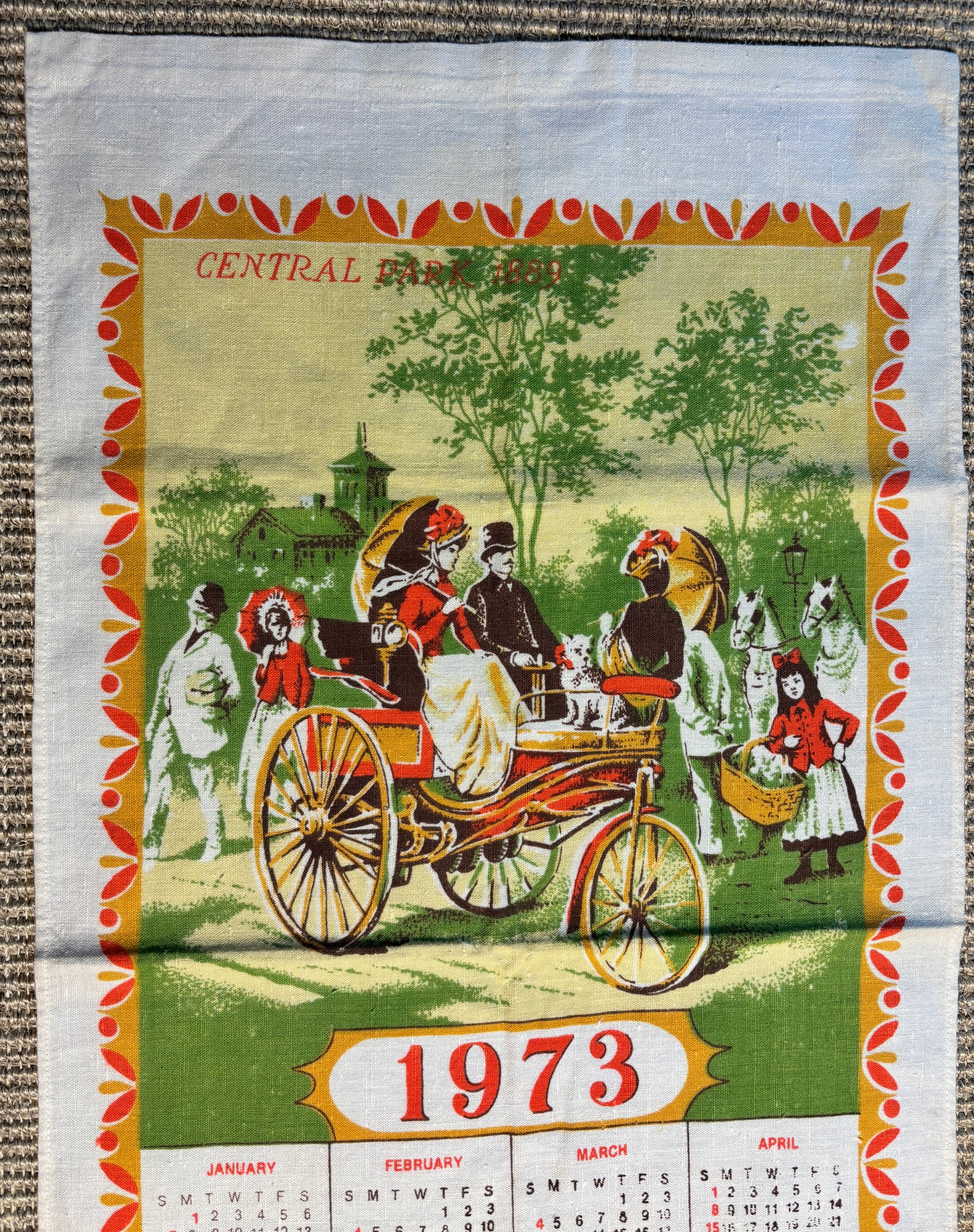 1973 Central Park in 1889 Calendar Cotton Tea Towel