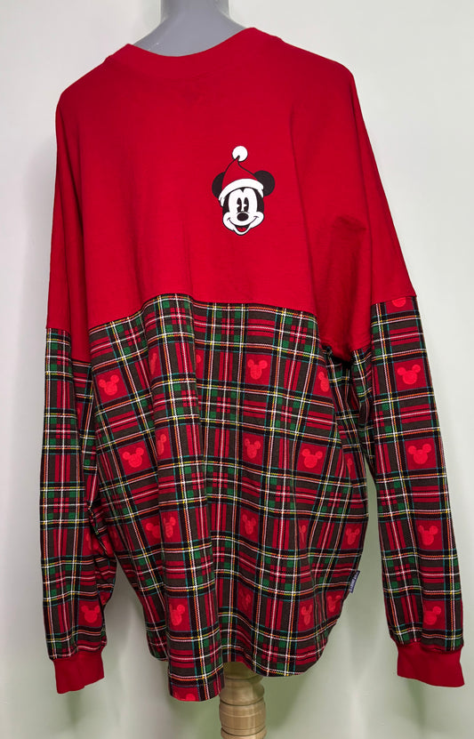 Disney Parks Rare Mickey Mouse Merry Christmas Plaid Spirit Jersey