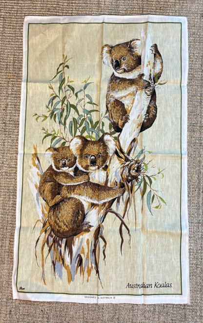 Vintage Ross Australian Koalas Linen Tea Towel