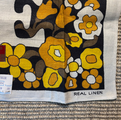 1970s Chris Bash Flower Power Hand Printed Linen Tea Towel
