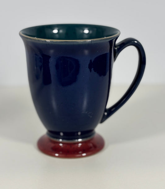 Denby Harlequin Blue Footed Pedestal Mugs stoneware