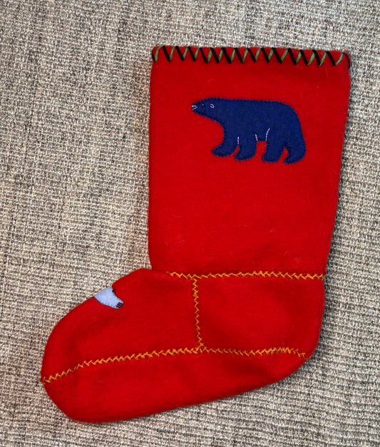 Indigenous Inspired Polar Bear Theme Wool Christmas Stocking