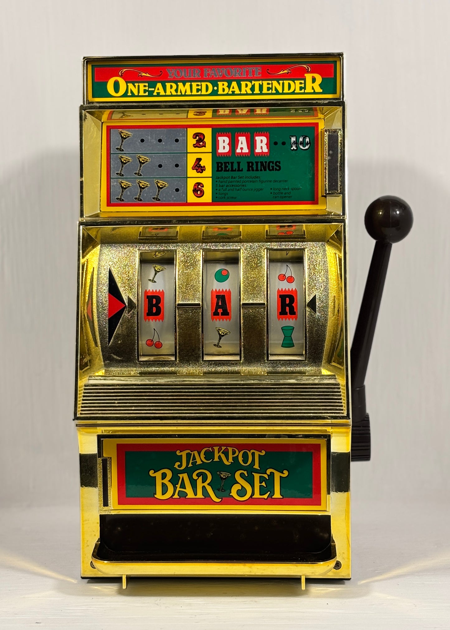 Vintage slot machine model 'One-Armed Bartender' on a white background